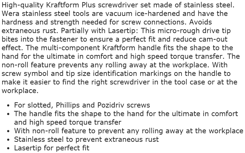 מברגים שטוח פיליפס פוזידרייב WERA STAINLESS STEEL